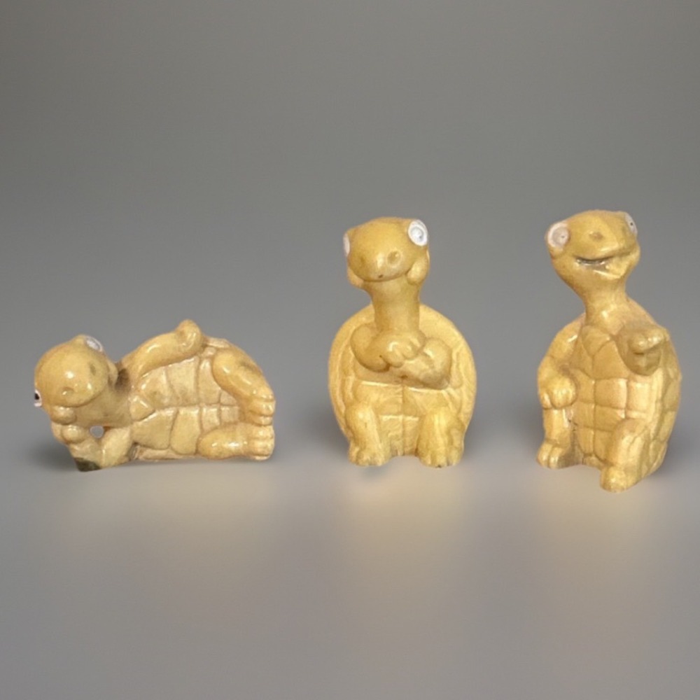 Miniature Yellow Turtle Figurines Set of 3 Tortoise Resin Decor Vintage Stye